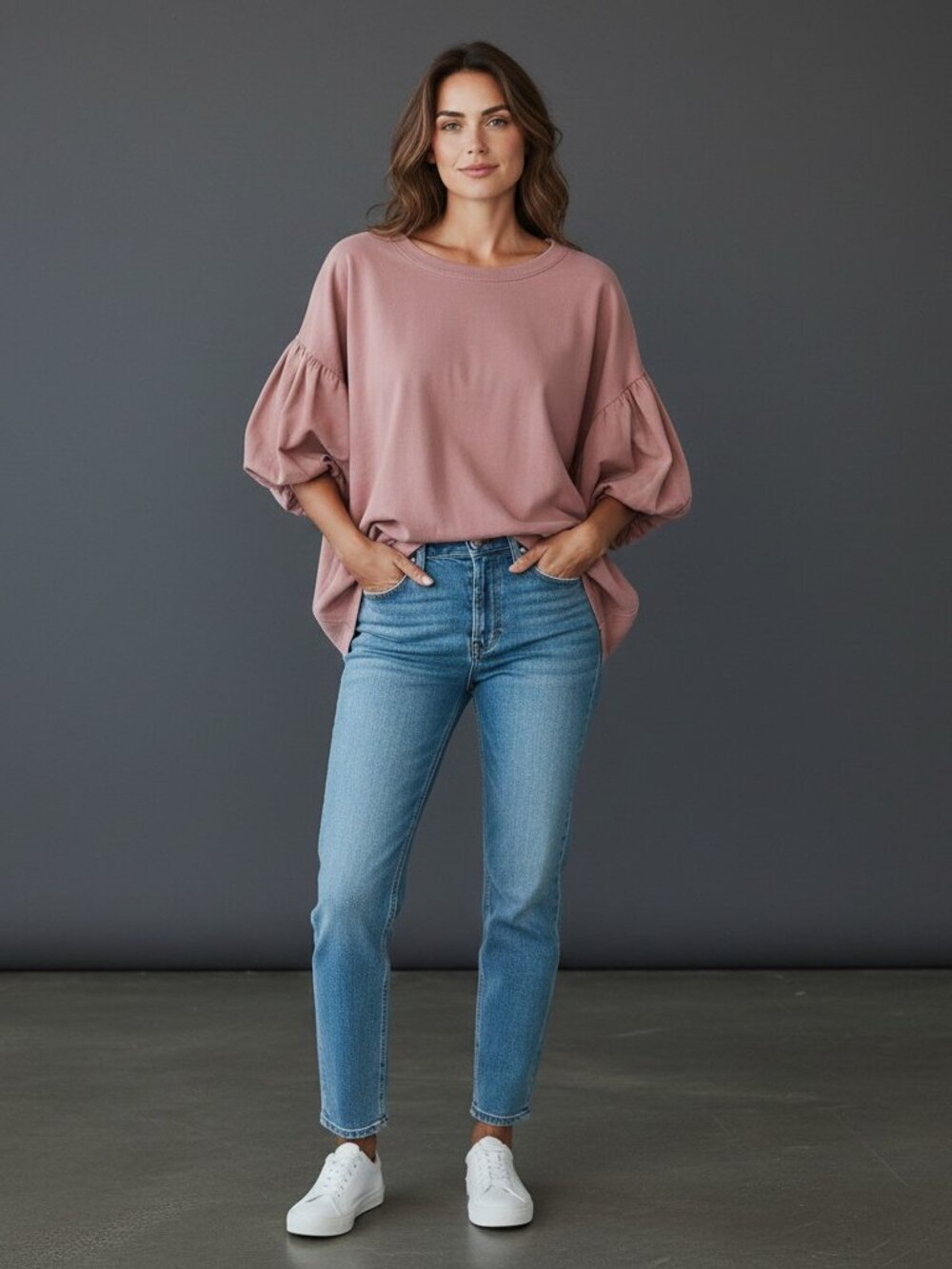 Free People We The Free Pink Puff Sleeve Oversized Top XS Lagenlook Bohemian